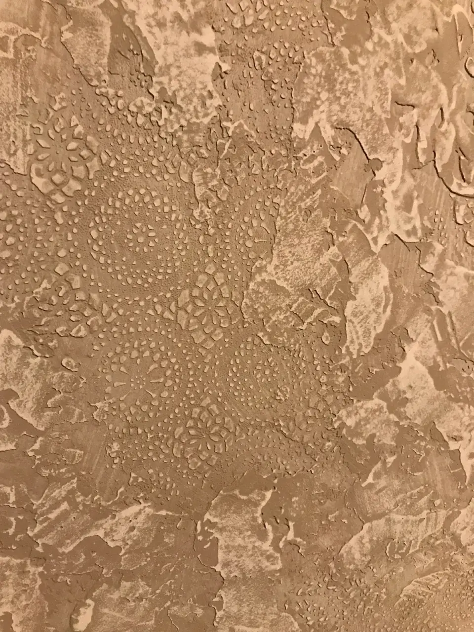 Detail plastických skvrn a krajkové struktury stěrky