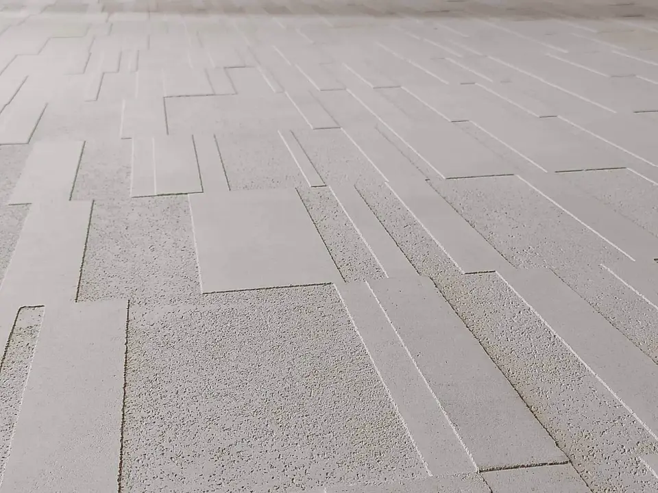 Detail reliéfních obdélníků z hladké a zrnité stěrky