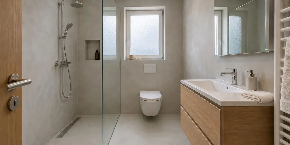 Koupelna se stěnami ze stěrky bez spár